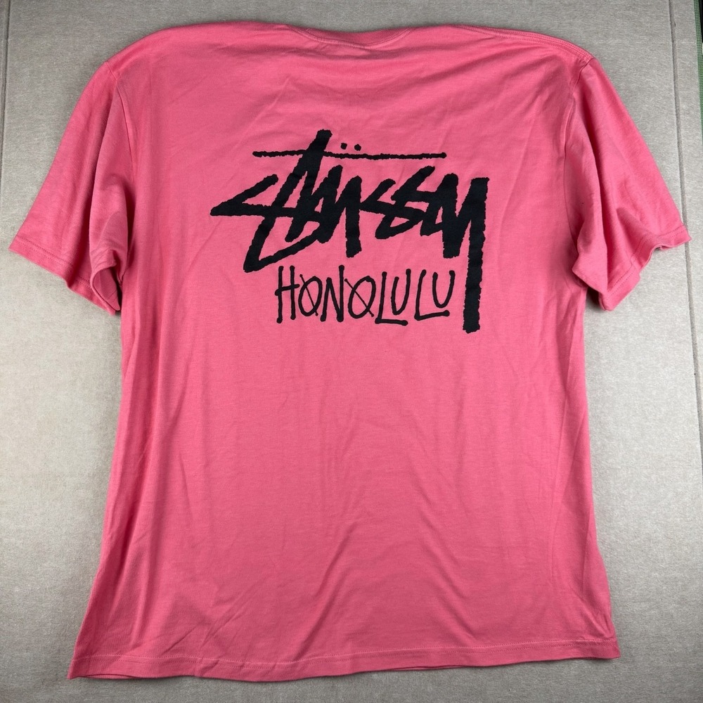 Stussy Honolulu Shirt Mens XL Pink Logo Streetwear Surf Graphic Tee